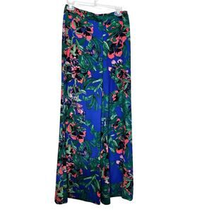Rachel Rachel Roy Green bright floral Sz4 Wide leg flowy pants. Zip. Elasticback